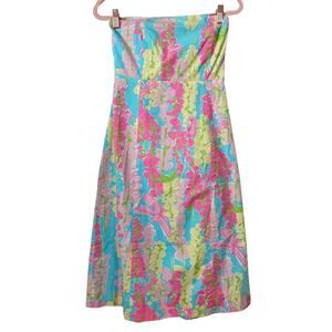Vintage Lilly Pulitzer Dress Womens Size 6 Colorful Floral Strapless Mini Sheath